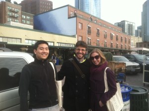 Mark Keats, Arielle Bernstein, and I at the first Starbucks in Seattle! (on a side note, the distance between Mark and I is not metaphorical - he's making room for the sign in the back... I think...)